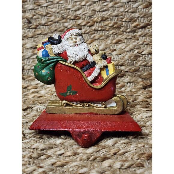Vtg. Windsor Collection Christmas Stocking Holder Hanger Cast Iron Santa Sleigh - Picture 2 of 11